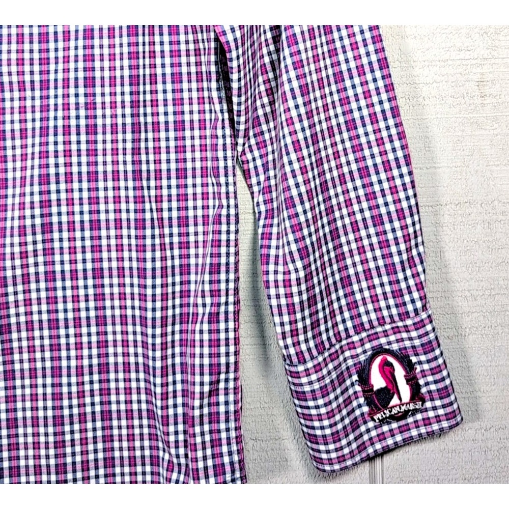 Peter Millar Dress Shirt Men's Size L Crown Purple Plaid Button Up Pelican Marsh - Picture 7 of 12
